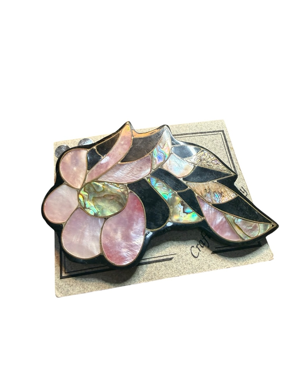 Martcraft “Crafted by Marty” Abalone & Mother of Pearl Inlay Floral Brooch - Picture 7 of 7